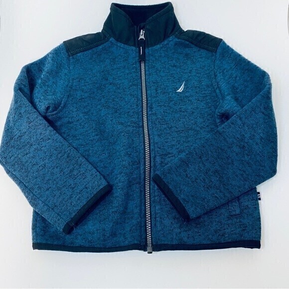 Nautica Boys Knit Fleece‎ Jacket with pockets, Size 5M, Blue Black* - Picture 1 of 6